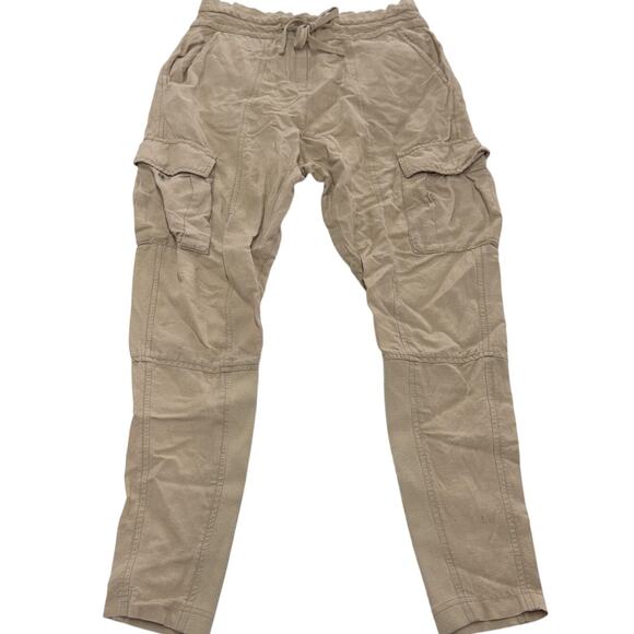 Armani Exchange Cargo Pants Women X Small Beige Drawstring Jogger Pockets - Picture 1 of 7